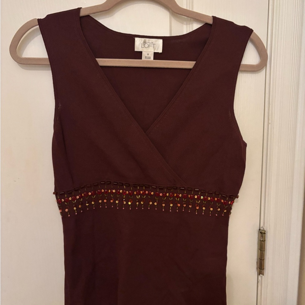 LOFT Deep Burgundy Knit Sleeveless Shirt, Like New